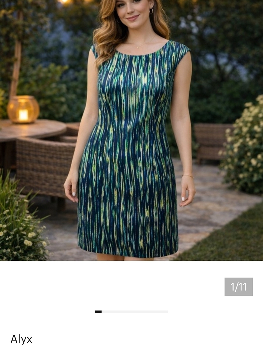 Alyx Navy and Green Abstract Cap-Sleeve Sheath Dress